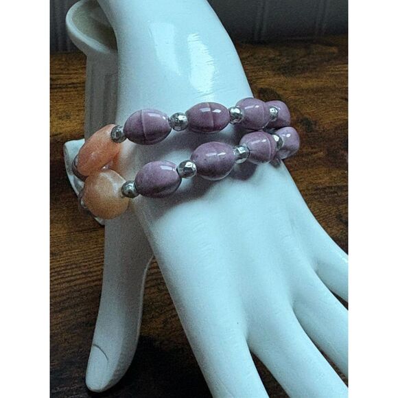 Lavender, Orange & Natural Stone Stretch Bracelet NWOT - Picture 1 of 6